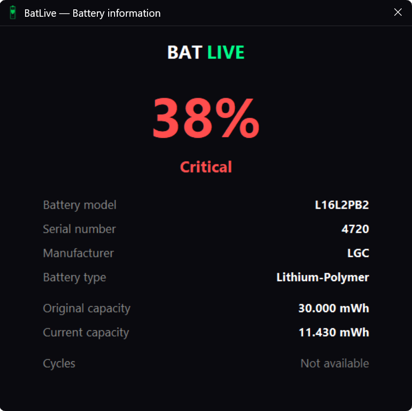 Battery critical · 38%