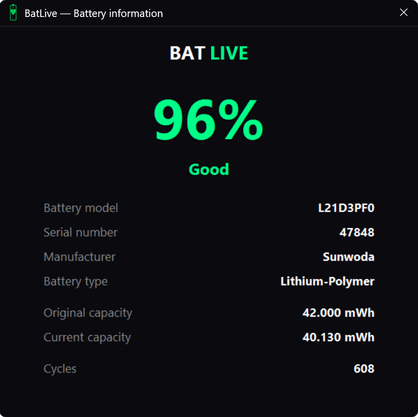 Battery health · 96%